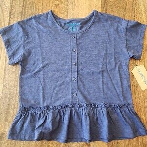 Thereabouts Shirt Girls 10-12 Blue Button Front Ruffle Peplum Hem Lightweight